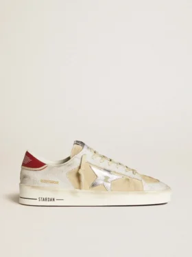 Stardan para hombre en nubuck y cuero craquelado con estrella de cuero plateado metalizado