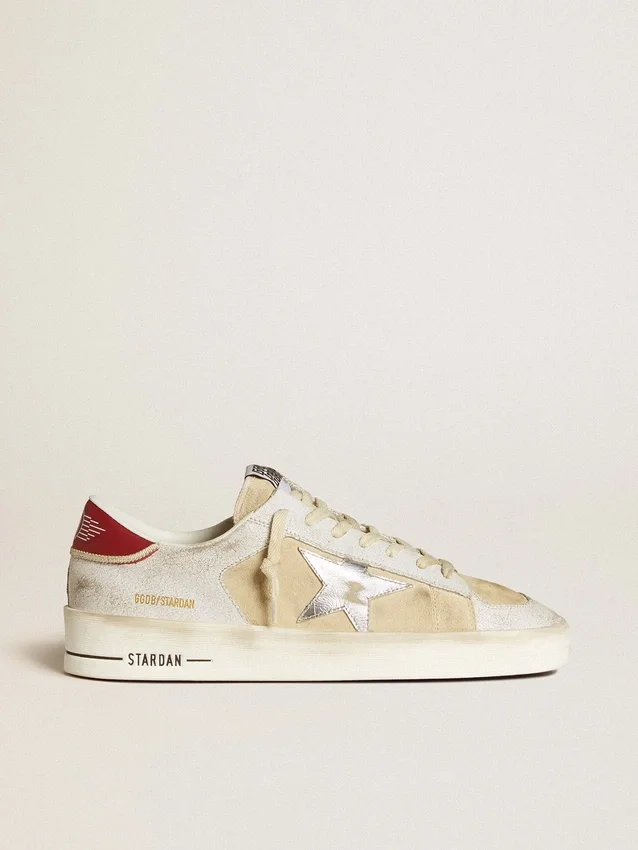 Stardan para hombre en nubuck y cuero craquelado con estrella de cuero plateado metalizado