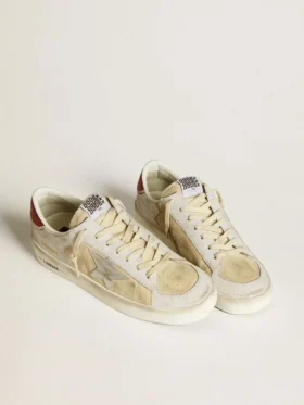 Stardan para hombre en nubuck y cuero craquelado con estrella de cuero plateado metalizado