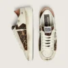 Stardan para mujer en cuero blanco y piel de potro con estampado de leopardo, con estrella de cuero blanco