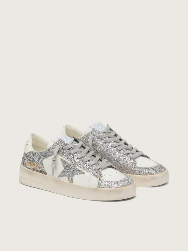 Stardan para mujer en cuero blanco y purpurina