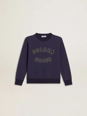 Sudadera azul violeta con el letrero de golden goose en el frente