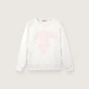 Sudadera blanca de algodón con cuello redondo para niñas de la colección Journey, con estampado de mascota y apliques de cristales