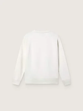 Sudadera blanca de algodón con cuello redondo para niñas de la colección Journey, con estampado de mascota y apliques de cristales