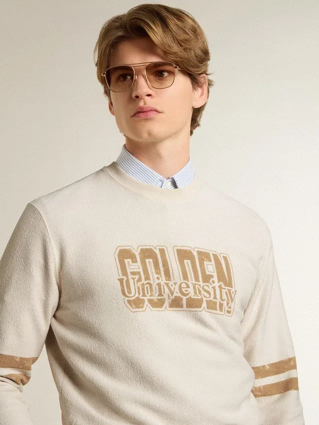 Sudadera blanca de algodón para hombre con estampado en el frente