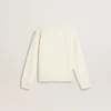 Sudadera blanca para niñas con letras doradas multicolores en el frente