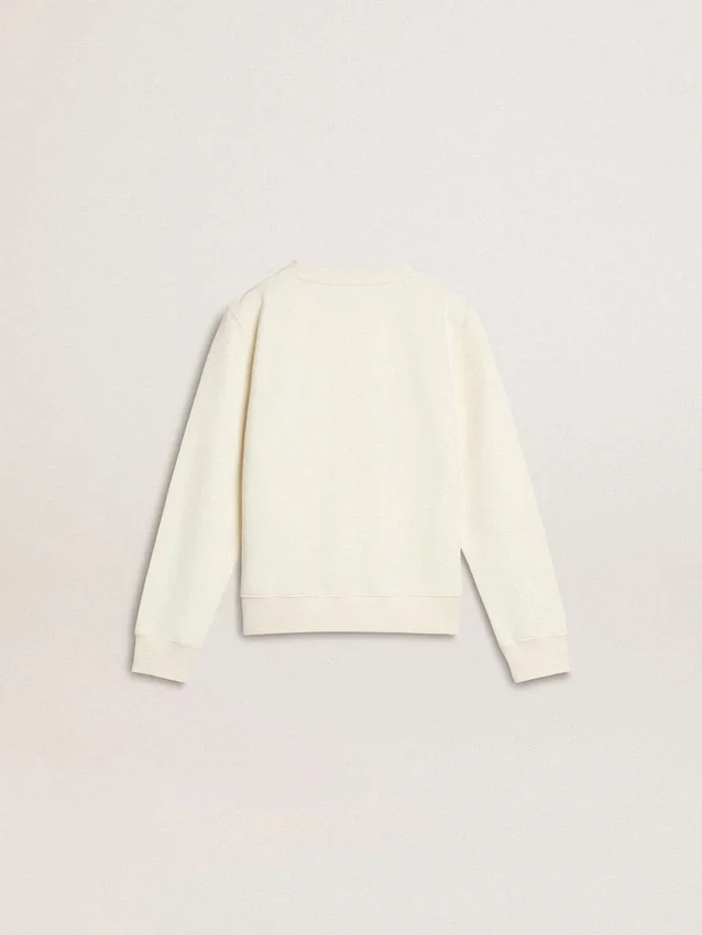 Sudadera blanca para niñas con letras doradas multicolores en el frente