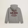 Sudadera con capucha gris jaspeada con estampado en la espalda