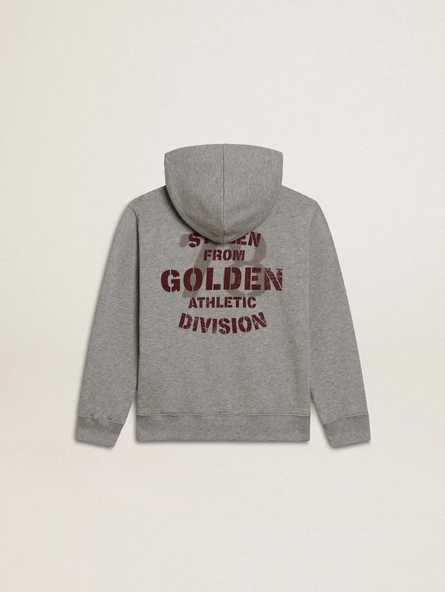 Sudadera con capucha gris jaspeada con estampado en la espalda