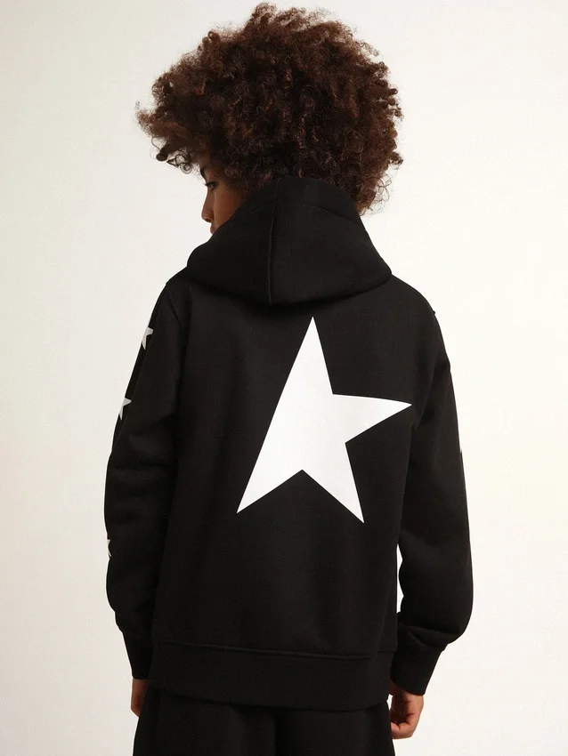Sudadera con capucha para niños en negro con estrellas blancas en contraste