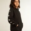 Sudadera con capucha para niños en negro con estrellas plateadas en contraste