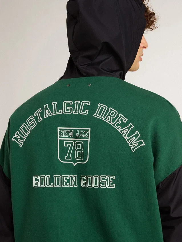 Sudadera con capucha reversible verde y azul para hombre