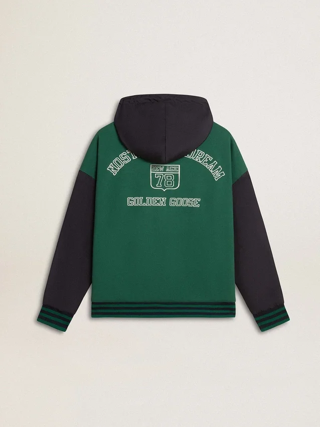 Sudadera con capucha reversible verde y azul para hombre