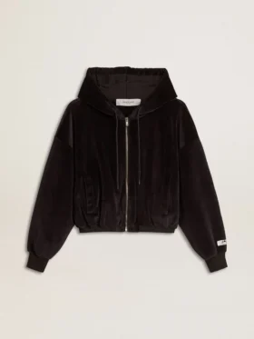 Sudadera con capucha y cremallera para mujer, de mezcla de algodón, en color negro