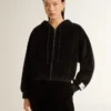 Sudadera con capucha y cremallera para mujer, de mezcla de algodón, en color negro