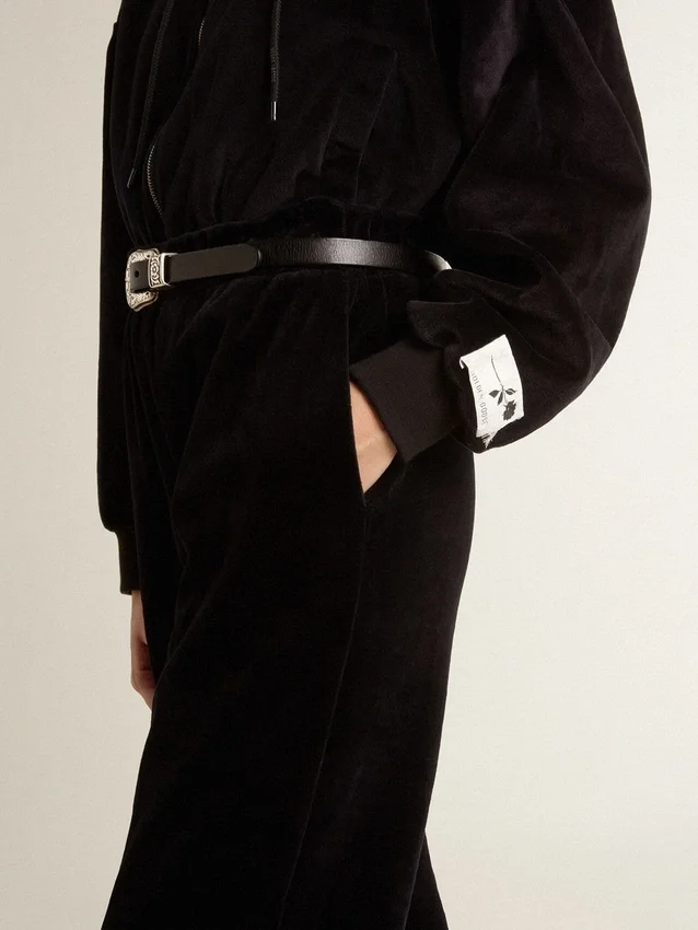 Sudadera con capucha y cremallera para mujer, de mezcla de algodón, en color negro