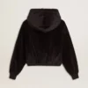 Sudadera con capucha y cremallera para mujer, de mezcla de algodón, en color negro