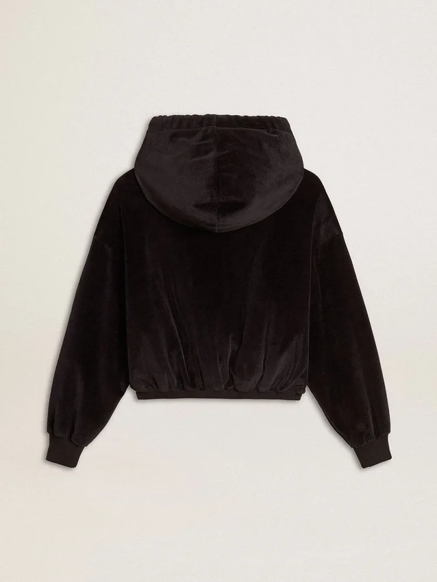 Sudadera con capucha y cremallera para mujer, de mezcla de algodón, en color negro