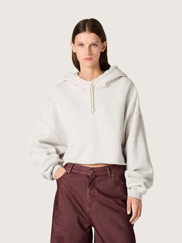 Sudadera corta con capucha para mujer de Star, en algodón gris jaspeado