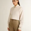 Sudadera corta de algodón color crema para mujer con cristales en el frente