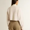 Sudadera corta de algodón color crema para mujer con cristales en el frente