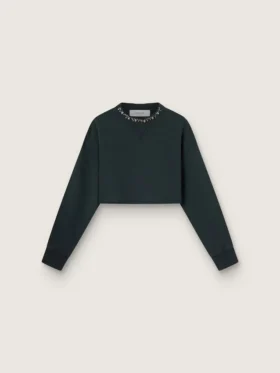 Sudadera corta de algodón para mujer con cristales en el frente