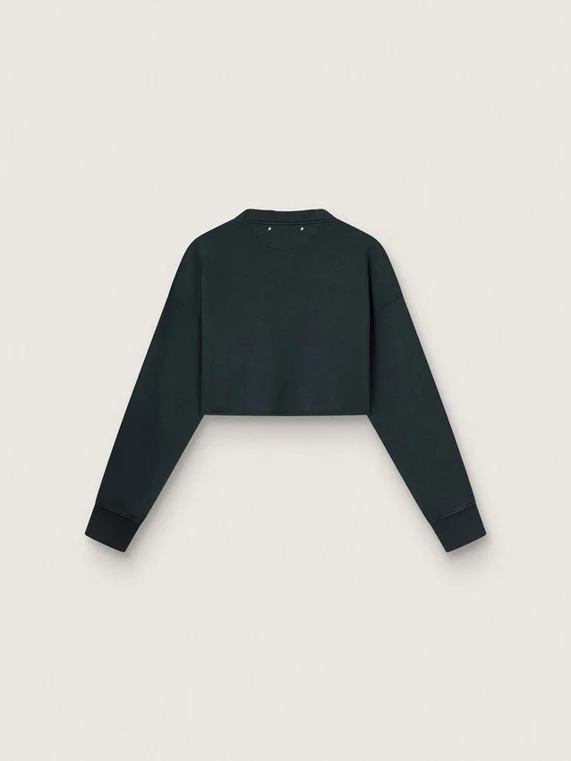 Sudadera corta de algodón para mujer con cristales en el frente