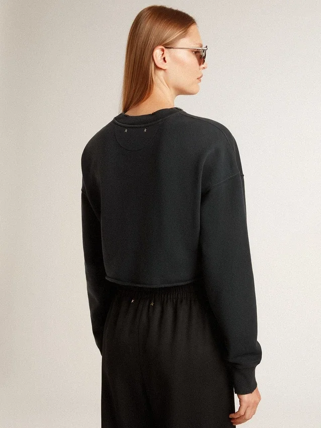 Sudadera corta de algodón para mujer con cristales en el frente