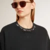 Sudadera corta de algodón para mujer con cristales en el frente