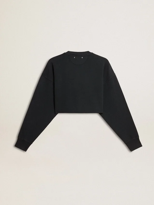 Sudadera corta de algodón para mujer con cristales en el frente