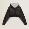 Sudadera corta gris con efecto desgastado