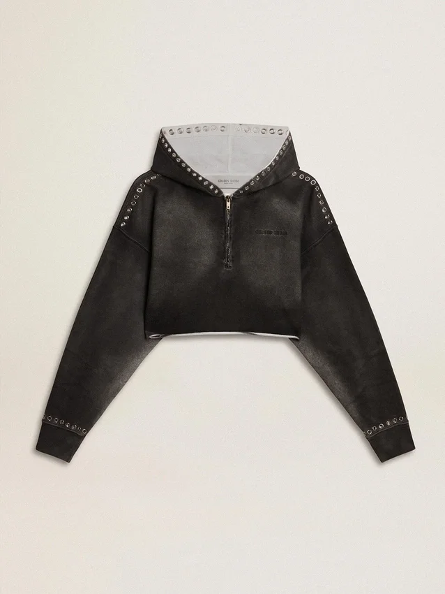Sudadera corta gris con efecto desgastado