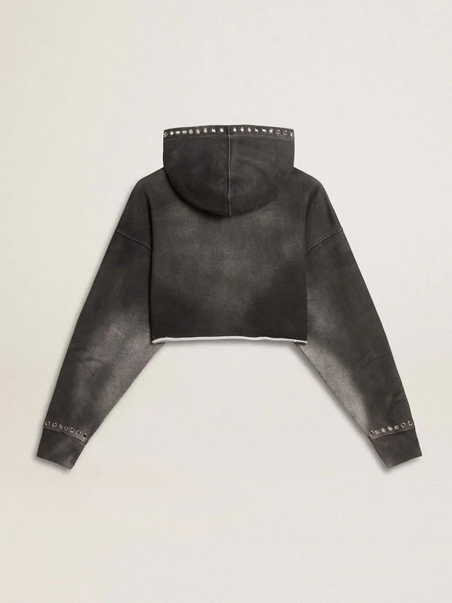 Sudadera corta gris con efecto desgastado