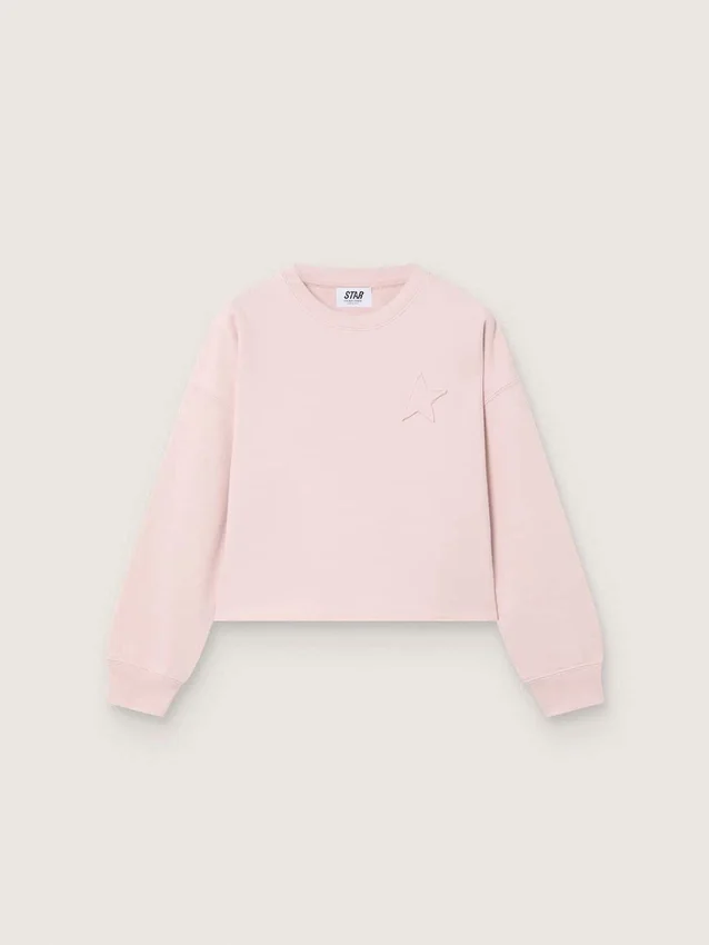 Sudadera corta para niñas «Star» de algodón rosa con parche y logotipo