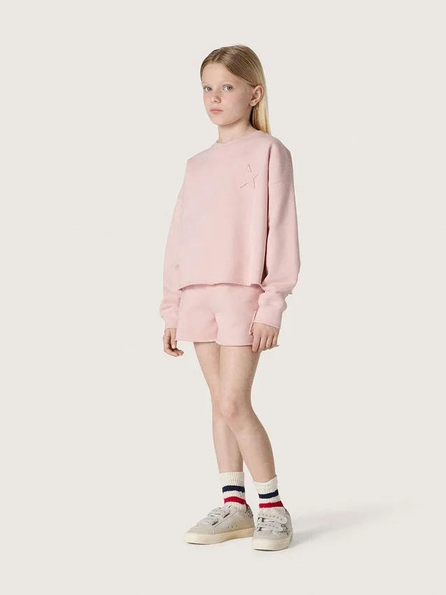 Sudadera corta para niñas «Star» de algodón rosa con parche y logotipo
