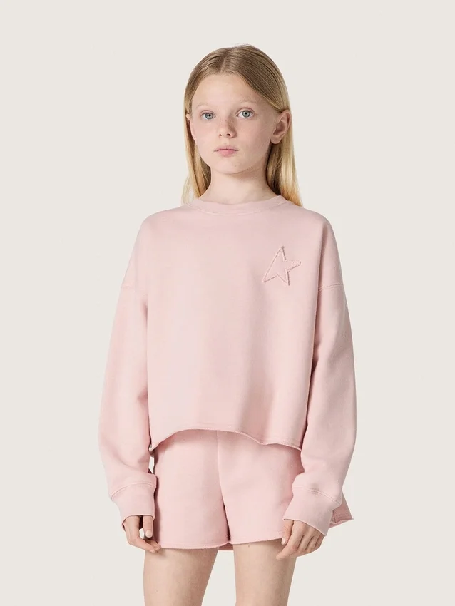 Sudadera corta para niñas «Star» de algodón rosa con parche y logotipo