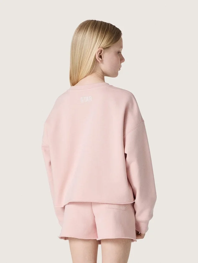 Sudadera corta para niñas «Star» de algodón rosa con parche y logotipo