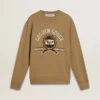 Sudadera de algodón beige para hombre con estampado en el frente