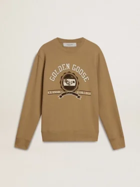 Sudadera de algodón beige para hombre con estampado en el frente