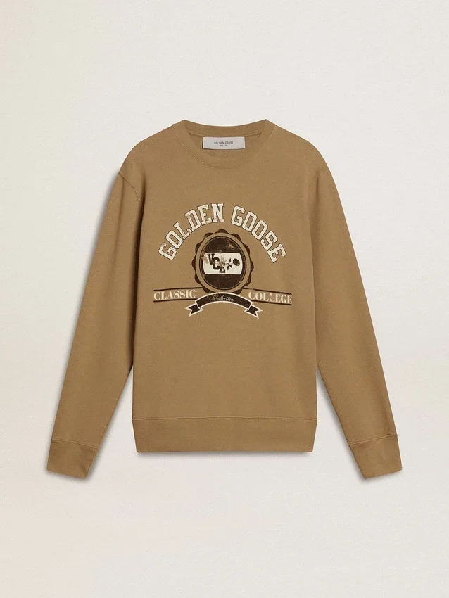 Sudadera de algodón beige para hombre con estampado en el frente