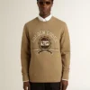 Sudadera de algodón beige para hombre con estampado en el frente