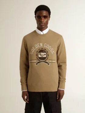 Sudadera de algodón beige para hombre con estampado en el frente