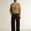 Sudadera de algodón beige para hombre con estampado en el frente