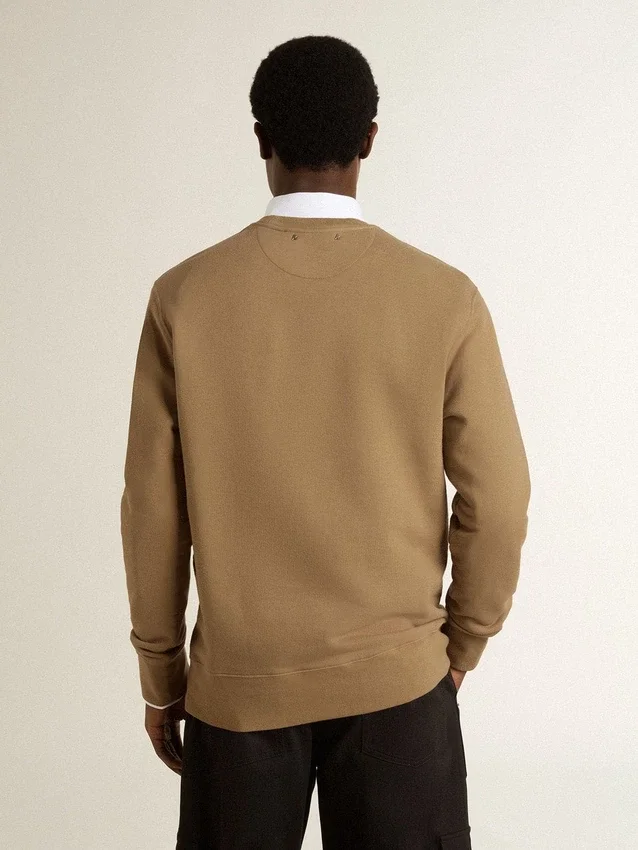 Sudadera de algodón beige para hombre con estampado en el frente