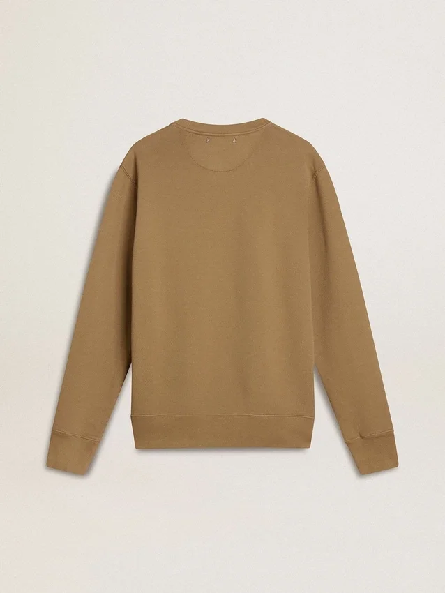 Sudadera de algodón beige para hombre con estampado en el frente