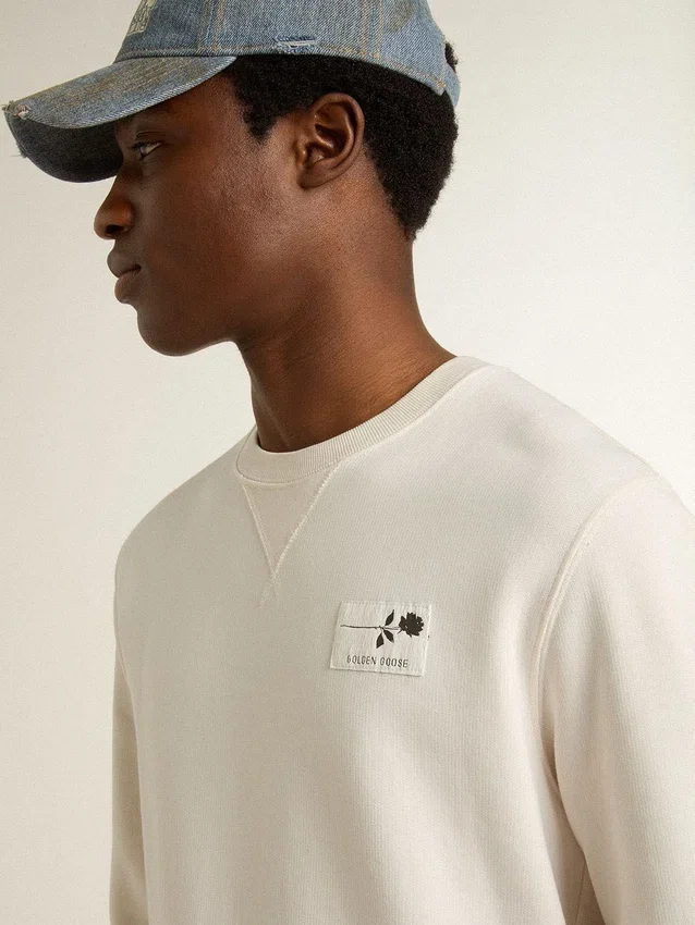 Sudadera de algodón blanca para hombre con estampado en la espalda