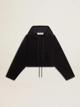 Sudadera de chenilla negra para mujer con bordado en la espalda