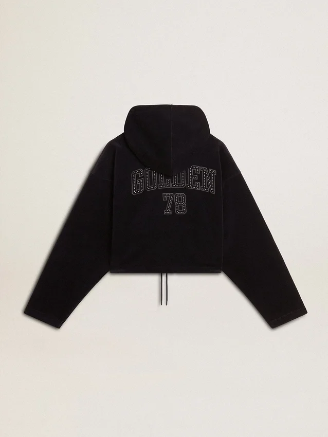 Sudadera de chenilla negra para mujer con bordado en la espalda