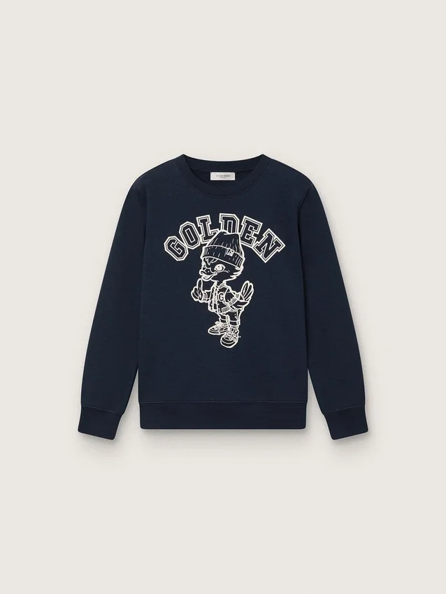 Sudadera de cuello redondo Journey para niños en algodón azul marino con estampado de mascota