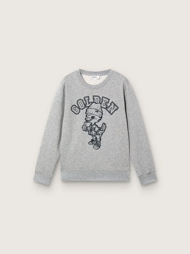Sudadera de cuello redondo Journey para niños en algodón gris jaspeado con estampado de mascota